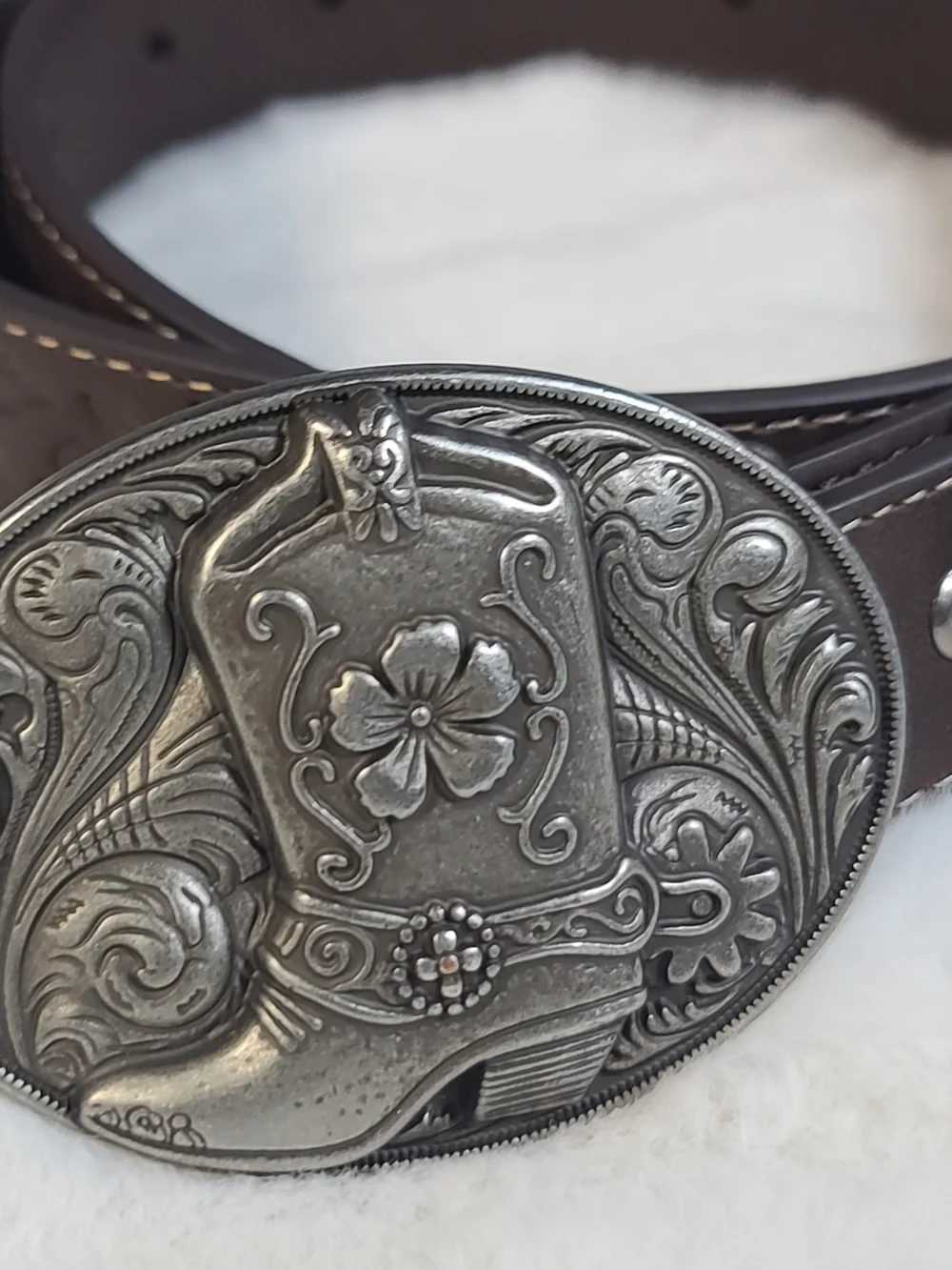 Shyanne Brown Leather Belt with Silver-Tone Cowboy Boot Buckle